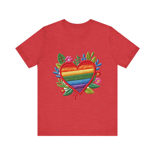 Rainbow Floral Heart Design Unisex Tee - Celebrate Love & Pride